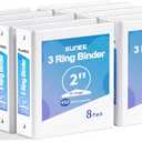 SUNEE 3 Ring Binder 2 Inch 8 Pack, Clear View Binder Three Ring PVC-Free (Fit 8.5x11 Inches) for School or Office Supplies, White