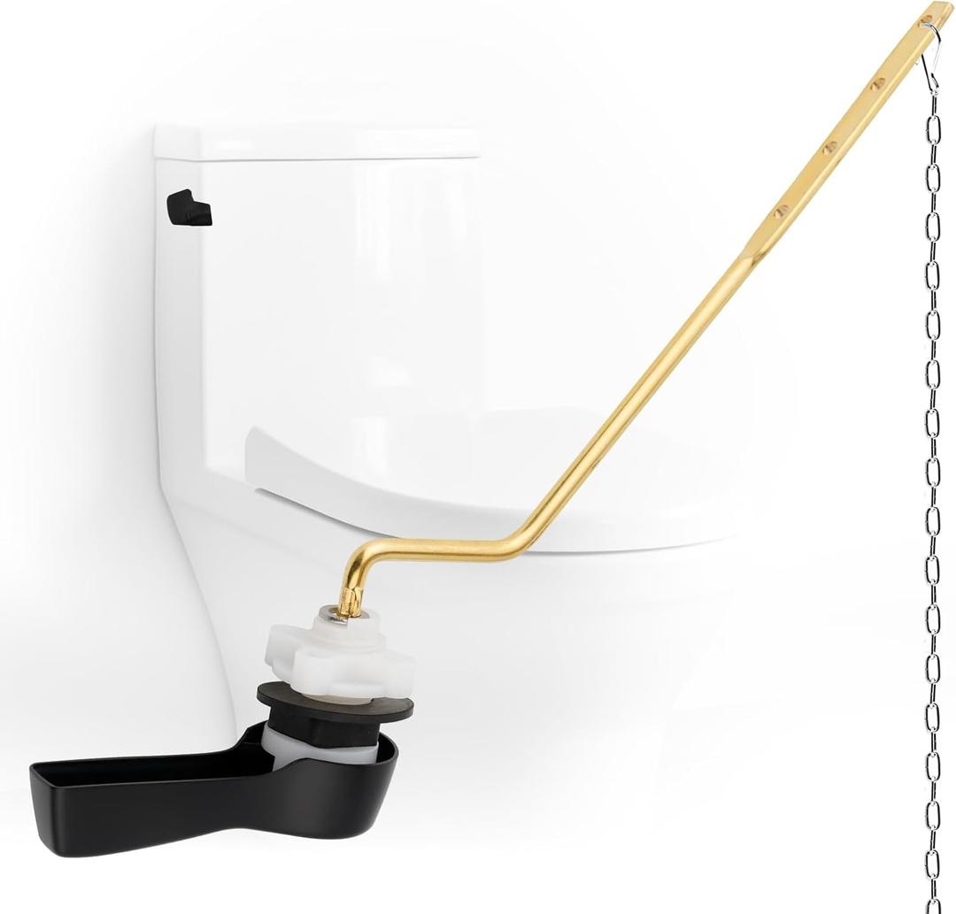iFealClear Brass Toilet Tank Flush Lever Replacement, Universal Side/Angle Mount Toilet Handle, Stainless Steel Flapper Chain, Matte Black