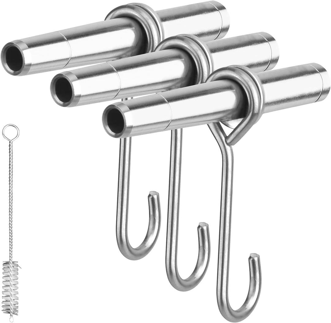 Stainless Steel Maple Syrup Taps Kit, Spiles for Tapping Trees, 3 Spiles and Hooks With 1 Spile Cleaning Brush