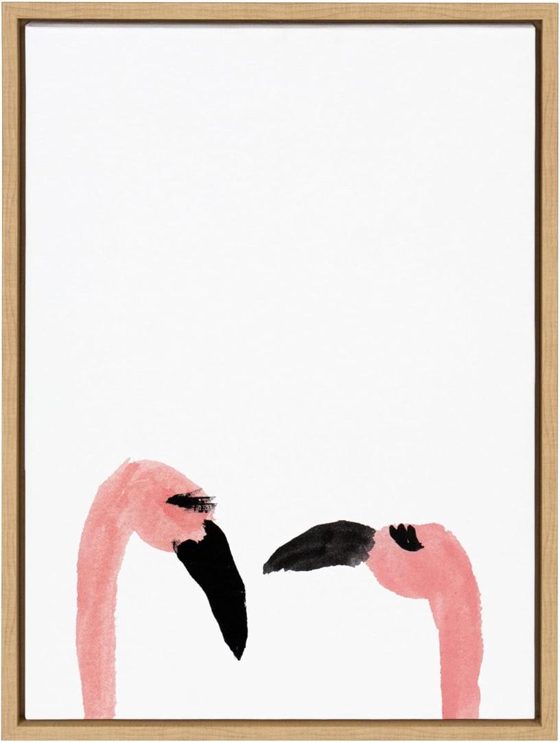 Kate and Laurel Sylvie Flamingo Faces Framed Canvas Wall Art by Kendra Dandy of Bouffants and Broken Hearts, 18x24 Natural, Cute Bird Art for Wall