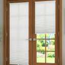No Drill Light Filtering Cellular Shades for French Doors, 28"x70", White | Cordless Honeycomb Shades for Patio Door Privacy, Install with Adhesive Foam Tape OR Drillable Mount