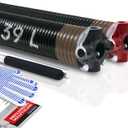 Pair of 2" Garage Door Torsion Springs Set with Non-Slip Winding Bar & Gloves,High Precision Electrophoresis Black Coated, for Replacement & Installation, MIN 16,000 Cycles (0.234x2"x39")