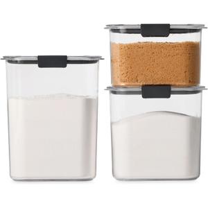 Rubbermaid Brilliance Plastic Food Storage Pantry Baking Set, 3 Containers with Lids (6 Pieces Total), BPA-Free, Clear, Assorted Sizes