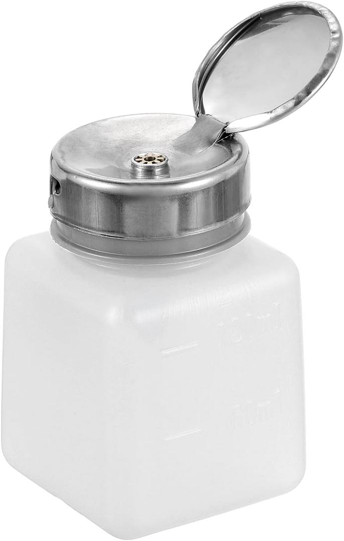 sourcing map Solvent Alcohol Dispenser 120ml(4oz) Nail Polish Remover Push Down Liquid Dispenser Pump Bottle with Stainless Steel Press Head for Acetone Solution, White