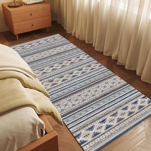 Washable Area Rugs 2'6'' x 8' - 1/6 Thick - Moroccan-Inspired -Stain & Water Resistant Non-Slip - Resistant Rug for Living Room, Bedroom, Nursery, Pet & Child Friendly (Blue and Brown)
