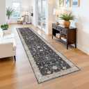 Hallway Washable 2'6x12 Runner Rug - Vintage Kitchen Rugs Non-Slip Soft Thin Farmhouse Carpet for Entryway Low Pile Indoor Floor Decor Mat for Bathroom Living Room Bedroom (Black/Multi,2'6"x12')