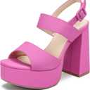 risdoada Platform Heels for Women 4.53 Inches Chunky High Heels Ankle Strap Square Toe Heeled Sandals Wedding Party Wedges Pumps (Rose Red, 8.5 US)