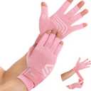 4 x Duerer Arthritis Compression Gloves with Straps, Women Men for RSI, Carpal Tunnel, Rheumatoid, Tendonitis, Hand Pain, Hand Support. Fingerless Gloves for Computer Typing and Daily work (Pink, S) (Small (1 Pair))