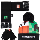 Minecraft Unisex 3 Piece Winter Set Bobble Hat Gloves Scarf Warm Comfortable
