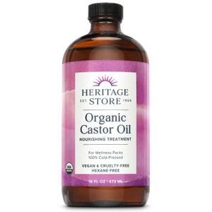 HERITAGE STORE Organic Castor Oil - Glass Bottle - Nourishing Treatment for Hair and Skin - Eyelash Serum for Eyelashes, Brows, Castor Oil Packs - Cold Pressed, Hexane Free, Vegan 16oz