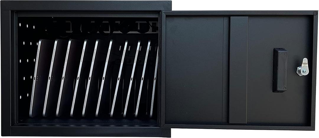 Workington 10-Device Wall Mounted Portable School Charging Cart Station with Cable Ties for Chromebook, Tablet and Laptop Computer with Power Strip Included 1002 Black