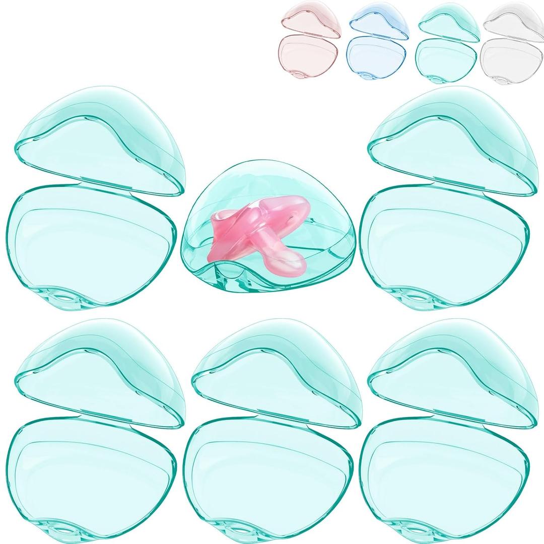 Pacifier Case,6 Pack BPA Free Pacifier Holder Case,Transparent Container Box for Baby Binky（Not Included),Essential Pacifier Accessories,Alway Keep Paci Clean,Easy to Clean(Green)
