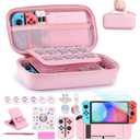 innoAura Switch Case 19-in-1 Bundle for NS Switch (2017), with Carrying Case, Game Organizer, Screen Protector, Stand and Thumb Grips, Pink