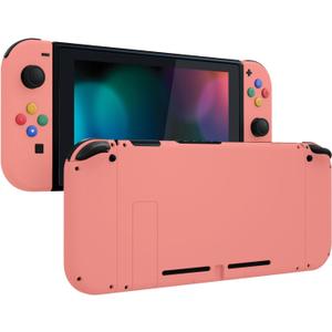 eXtremeRate DIY Replacement Shell Buttons for Nintendo Switch, Soft Touch Back Plate for Switch Console, Housing Case with Colorful Buttons for Joycon Handheld Controller - Coral