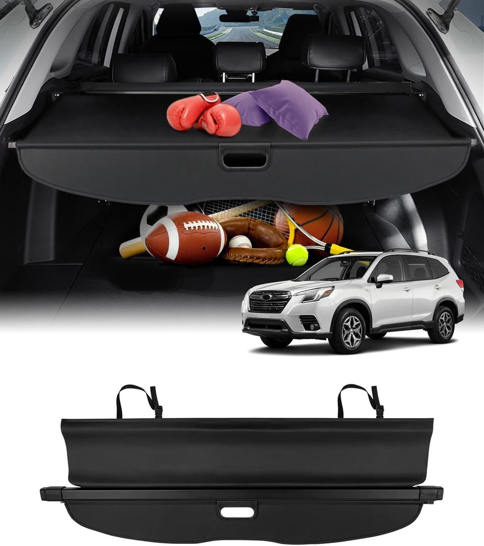 Powerty Retractable Cargo Cover for 2019-2024 Subaru Forester, Canvas Texture Trunk Cover Privacy Screen Rear Security Shade for Forester Accessories (with Extented Cover)
