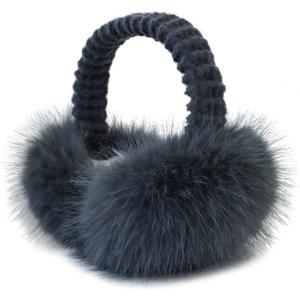 Winter Ear Muffs Women Foldable Faux Fur Earmuffs Knitted Headband Ear Warmer Outdoor Ear Cover For Girls (Gray)