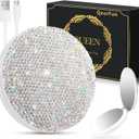 QearFun Luxurious Rhinestone LED Lighted Compact Mirror,Bling Portable Travel Makeup Mirrors,3.5 inch Rechargeable Mini Magnifying Pockets Mirror,Sparkly Beauty for Women,Wedding Favors for Guests (Silver)
