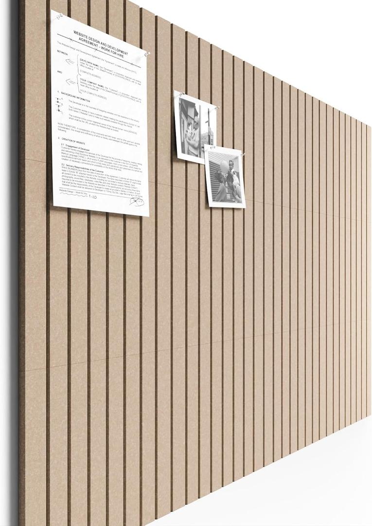 Bumusty Large Cork Board Alternative-48 x 36" Felt Bulletin Board Tiles, with 30 Pushpins, 70 Adhesive Tabs, 12-Pack Slat Wall Paneling, Cork Boards for Office Push Pin Board Felt Board-Taupe