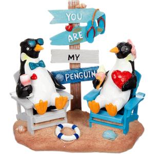 Wonderjune Beach House Decor Coastal Chair Resin with Animal Figurine Signs Ornament for Summer Beach Tropical Table Mantle Tabletop Decoration or Housewarming Birthday Gift 7x7 Inch (Penguin)