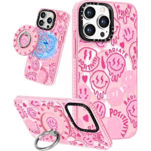 for iPhone 15 Pro Max Case for Women - Cute Kawaii Design Girls Compatible with Magsafe Magnetic Ring Holder Stand PK Face Phone Covers Aesthetic Girly TPU Funda for 15 Pro Max