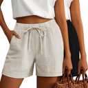 Riyiper 2 Pack Casual Linen Shorts for Women, Drawstring Elastic Waist Split Side Summer Line Comfy Lounge Short with Pocket (Large)