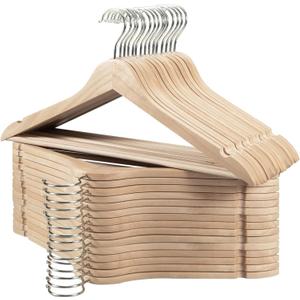 Wooden Hangers 30 Pack, Durable Wood Hangers with 360 Swivel Hook & Notches, Slim Coat Hanger Wooden for Closet, Smooth Wood Clothes Hanger with Pant Bar, Natural