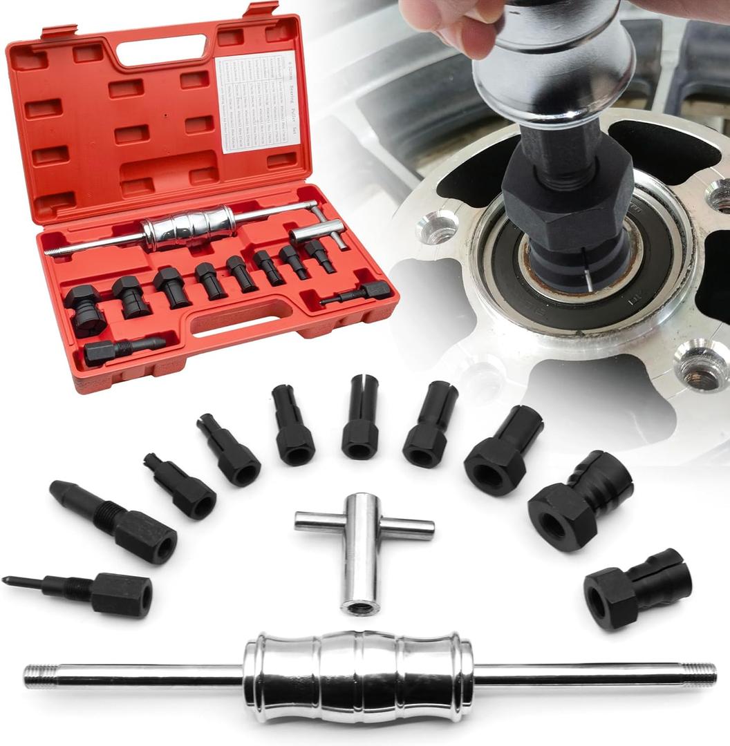 12 PCS Bearing Puller Kit,Slide Hammer Puller Puller Set with Expandable Collets,Insert Blind Bearing Puller 8-32mm Wheel Bearing Removal Tool with Gloves and Box