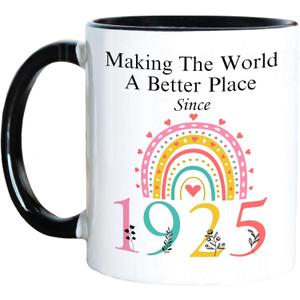 100th Birthday Coffee Mug For Women, Turning 100 Year Old Birthday Gifts for Her, 1925 100th Gifts Black Handle 11OZ Coffee Cups for Mom Grandma Aunt Sister Coworker Friend Wife(100 Birthday)