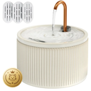 DOOOB Ceramic Cat Water Fountain, 2.1L/71oz Ceramic Cat Fountains, Automatic Pet Water Fountain for Cats, Pet Water Fountain with Ultra-Quiet Pump and 3 Filters & 3 Sponges (Beige)