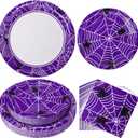 Paper Plates & Napkins, 25 Guest Disposable Party Supplies, Spider Webs and Spider Patterns Tableware Decorations Favors, 75pcs Including 9" & 7" Plates & Napkins for Halloween, Birthday, and Parties