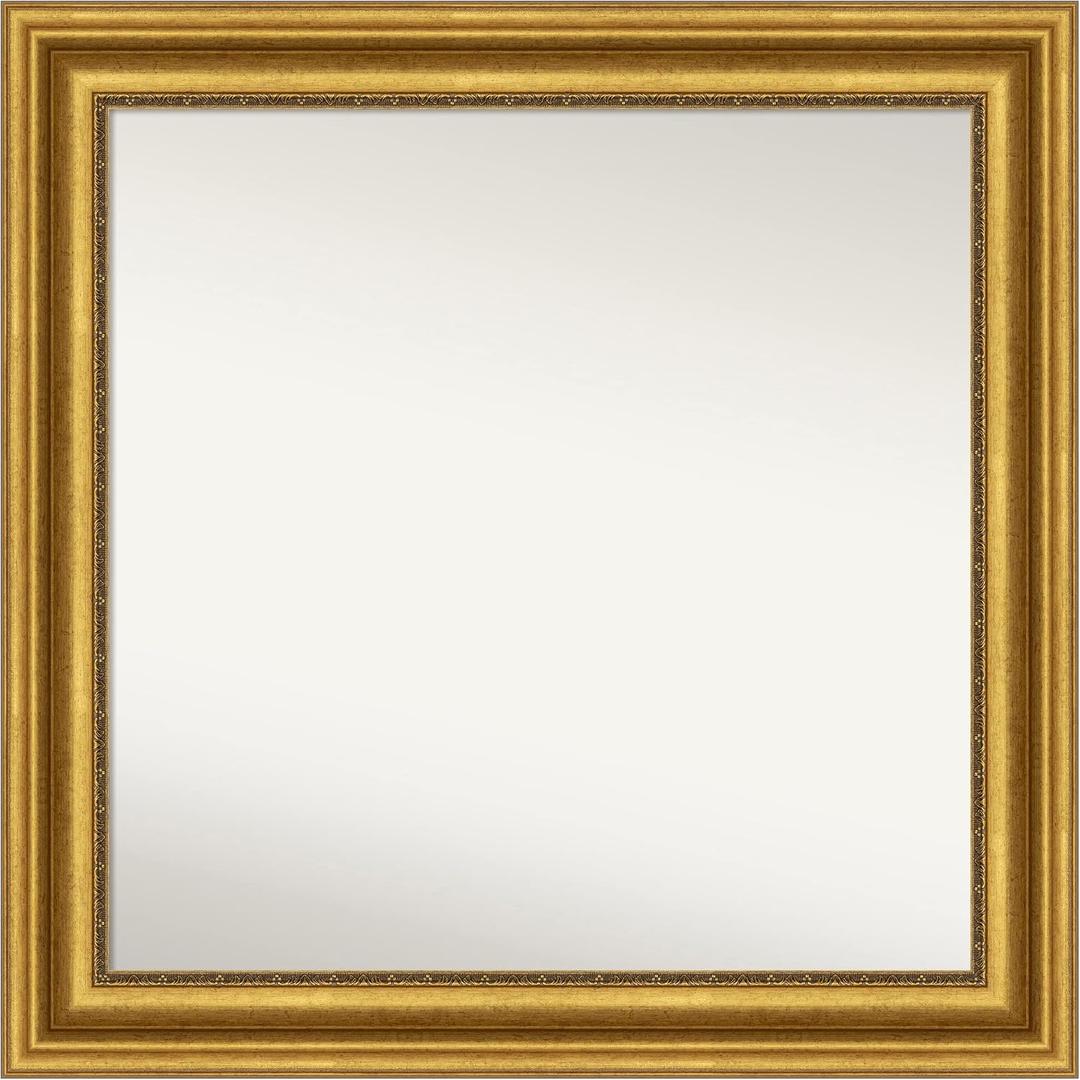 Gold Wall Mirror 32x32 Parlor Gold Square Bathroom Mirror for Wall Decor Living Room, Large Traditional Frame, Hangs Horizonally and Vertically, Bathroom Decor, Non-Beveled Edge