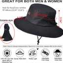 Fishing Hat, UPF50+ Wide Brim Sun Hat for Men Women, UV Protection Hiking Beach Bucket Hats Summer Safari Hat (Black)