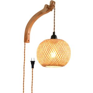 Plug in Wall Sconce,Farmhouse Wicker Wall Lamp Plug in,Hand Woven Rattan Wall Light Farmhouse Rustic Boho Sconces Wall Lighting for Living Room Bedroom (1 PACK, Bamboo)