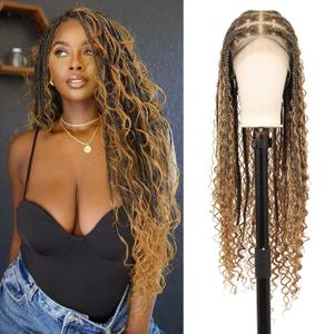 360 HD Full Lace Knotless Boho Braided Wigs for Women Box Braid Wig with Baby Hair Long Brown Blonde Premium Synthetic Braided Lace Front Wigs 36 Inch