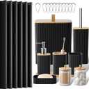 Bathroom Accessories Set - Black Bathroom Set, 22PCS Bathroom Accessory Set, Functional Shower Curtain Set withTrash Can, Toilet Brush Holder Set & Soap Dispenser for Home Decor