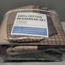 128"x120" Oversized Bedspread - 100% Cotton, Bear Deer Prints California King Extra Large Quilt, Cal King Farmhouse Cottage Plaid XL Bed Spread Lightweight Comforter, 3pcs, Brown/Green