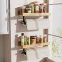 LAMU Paper Towel Holder Wall Mount with Shelf, Bamboo Tissue Paper Spice Rack, 13 inch Hanging Roll Holder for Kitchen, Bathroom, Garage, Toilet, Laundry Room, 2 Pack