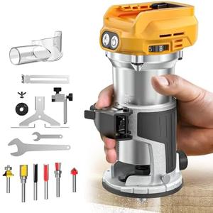 Cordless Compact Router for DeWalt 20V Battery (Bare Tool), 6 Variable Speeds for Woodworking, 800W 30,000 RPM Fixed Base Wood Router With Trim Bits, Edge & Roller Guide, Dust Hood