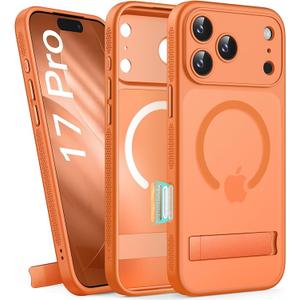 BXYJY for iPhone 17 Pro Case Magnetic with Stand, Camera Control Button, Full Lens Protection, Compatible with MagSafe, Military Grade, Translucent Thin Women Men Hard Case for iPhone 17 Pro, Orange