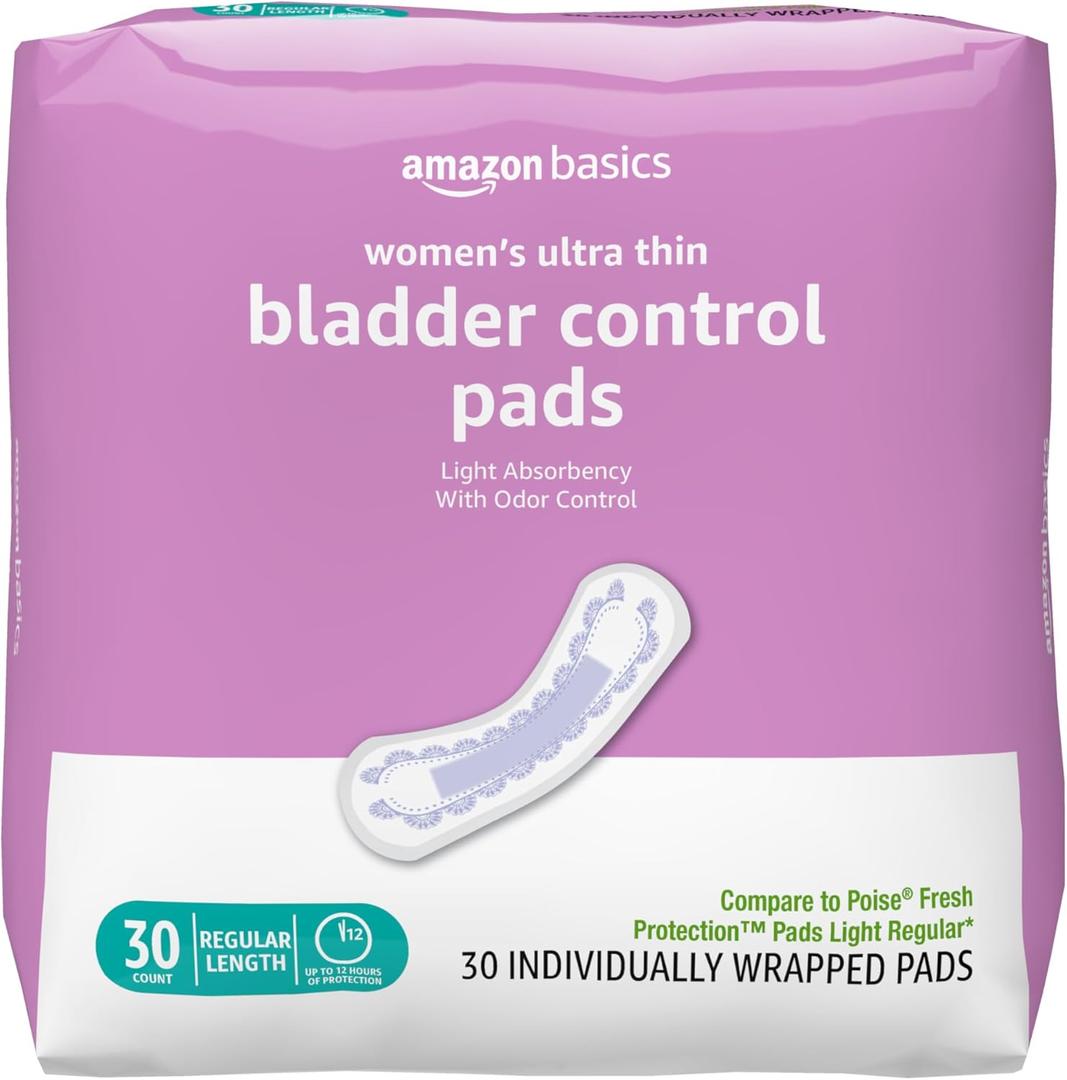 Amazon Basics Women's Incontinence Pads, Bladder Control & Postpartum, Light Absorbency, Unscented, 30 Count