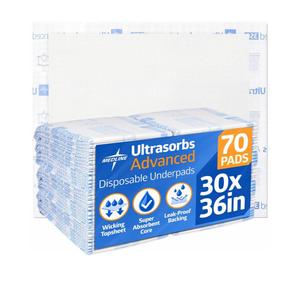 Medline Extasorbs Extra Strength Drypad Underpads (30" x 36"). Case of 70