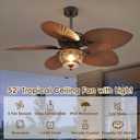Wiviniya 52 Inch Tropical Ceiling Fans with Lights and Remote, Palm Leaf Waterproof Outdoor Ceiling Fan for Patios Porches Gazebos, Wet Rated, Glass Lampshade, Quiet DC Motor, Brown (Bulb Included)