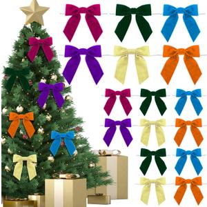 24 Pcs Velvet Christmas Bows for Christmas Tree 4.72" Rustic Crafts Gift Velvet Ribbon Twist Tie Bows for Xmas Wreaths Garland Gift Wrapping Wedding Decor(Mixed Colors)