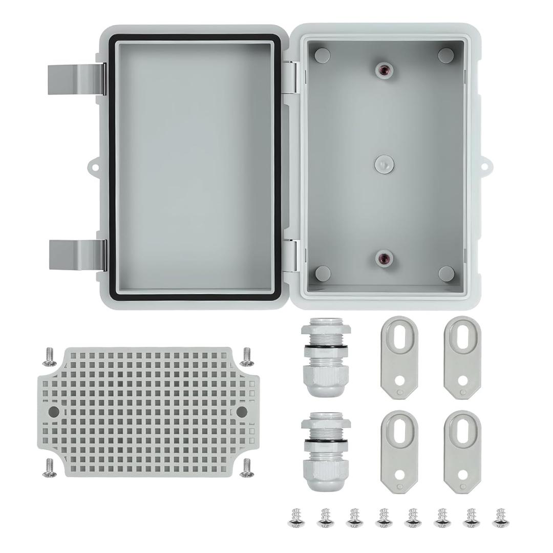 Outdoor Electrical Junction Box Waterproof IP65, Thicken ABS Plastic Project Enclosure Weatherproof with 1 Grid Mounting Plate, 2 Cable Glands, 4 Wall Brackets and 8 Screws (Small: 5.9"x3.9"x2.8")