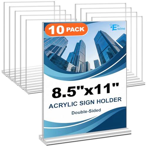EHWINE Acrylic Sign Holder 8.5 x 11, 10 Pack Double-Sided Stand up Table Top Sign Holders, Clear Acrylic Picture Frame Menu Flyer Paper Holder Display Stand for Office Business Store Wedding Party