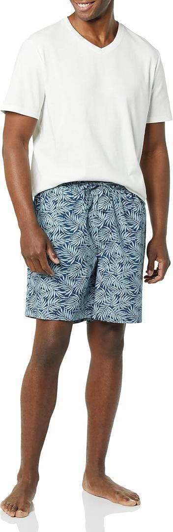 Amazon Essentials Men's Cotton Poplin Pajama Short with T-Shirt Set, Loungewear, Breathable (White, XS)