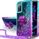 Silverback Samsung Galaxy S20 FE 5G Moving Liquid Holographic Sparkle Glitter Case With Stand, Bling Diamond Ring for Girls Women - Purple