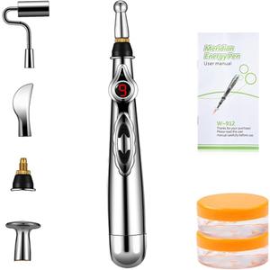 UYGHHK 3in1 Massage Acupuncture Pen, Electronic Pain Relief Therapy, Meridian Energy Massager Pen Self Massage Tools Muscle Healing with Massaging Gel