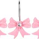 Pink Decorative Shower Curtain Hooks,12 Pcs Decorative Bow Knot Shower Hooks for Bathroom Decor Rust Proof Shower Curtain Rings Hangers (Bow Knot)