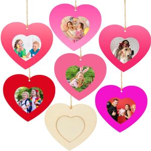 BreezeHug 36 Sets Heart Crafts DIY Picture Frames Kit Unfinished Wooden Photo Frame Ornament with Rope Mother's Day Party Decoration Art Gift for Classroom Exchange Home Favor Valentines Supplies